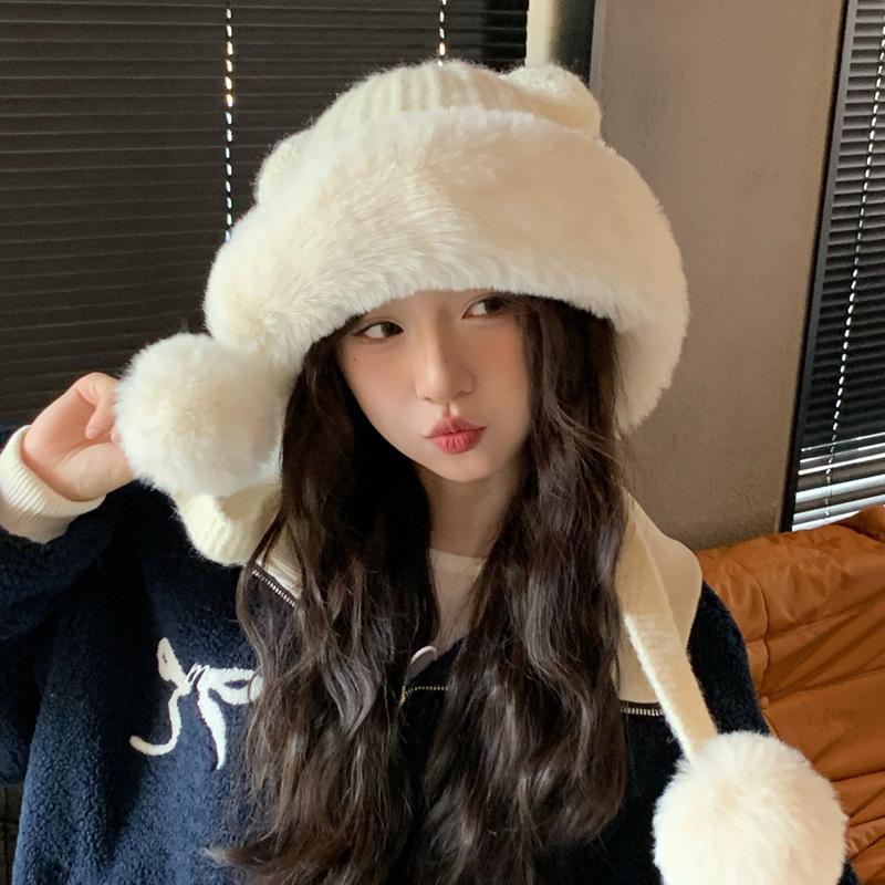 Autumn and Winter Hat Women's Fashion Plush Hat Bear Ears Cold Protection Ear Protection Fleece Thermal Hat