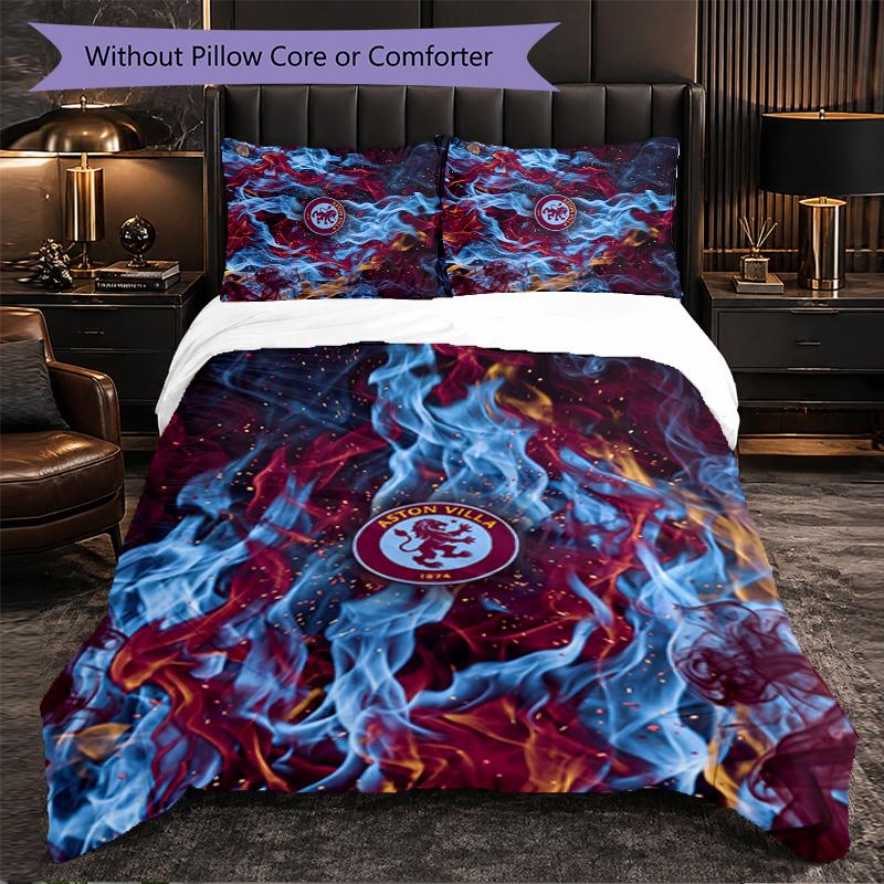 Set Biancheria da Letto Aston Villa Football 3 Pezzi Morbido Set Copripiumino con Federe Set Decorazione Camera da Letto per la Casa