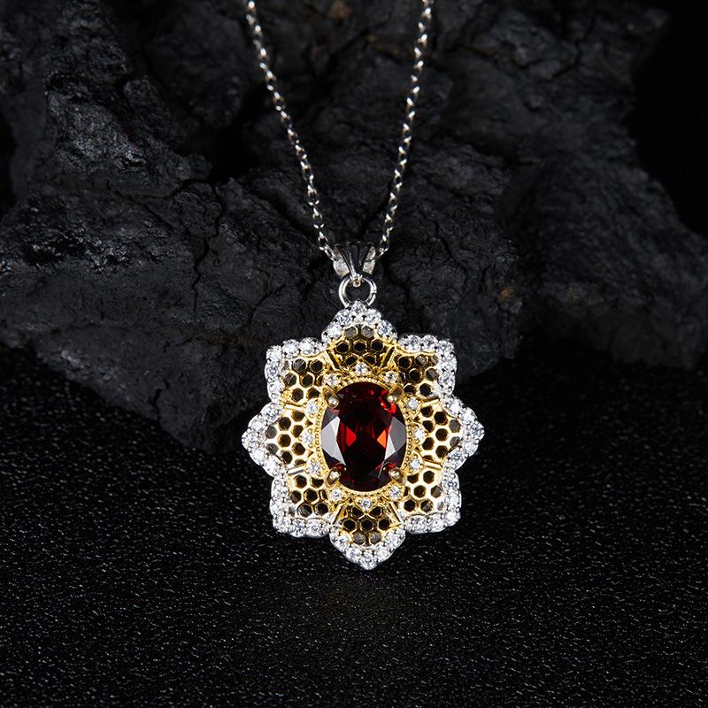 Gioielli S925 Argento Sterling Retro Lusso Leggero Intarsiati Con Granato Naturale Topazio Pietra Preziosa Colorata Collana Donna