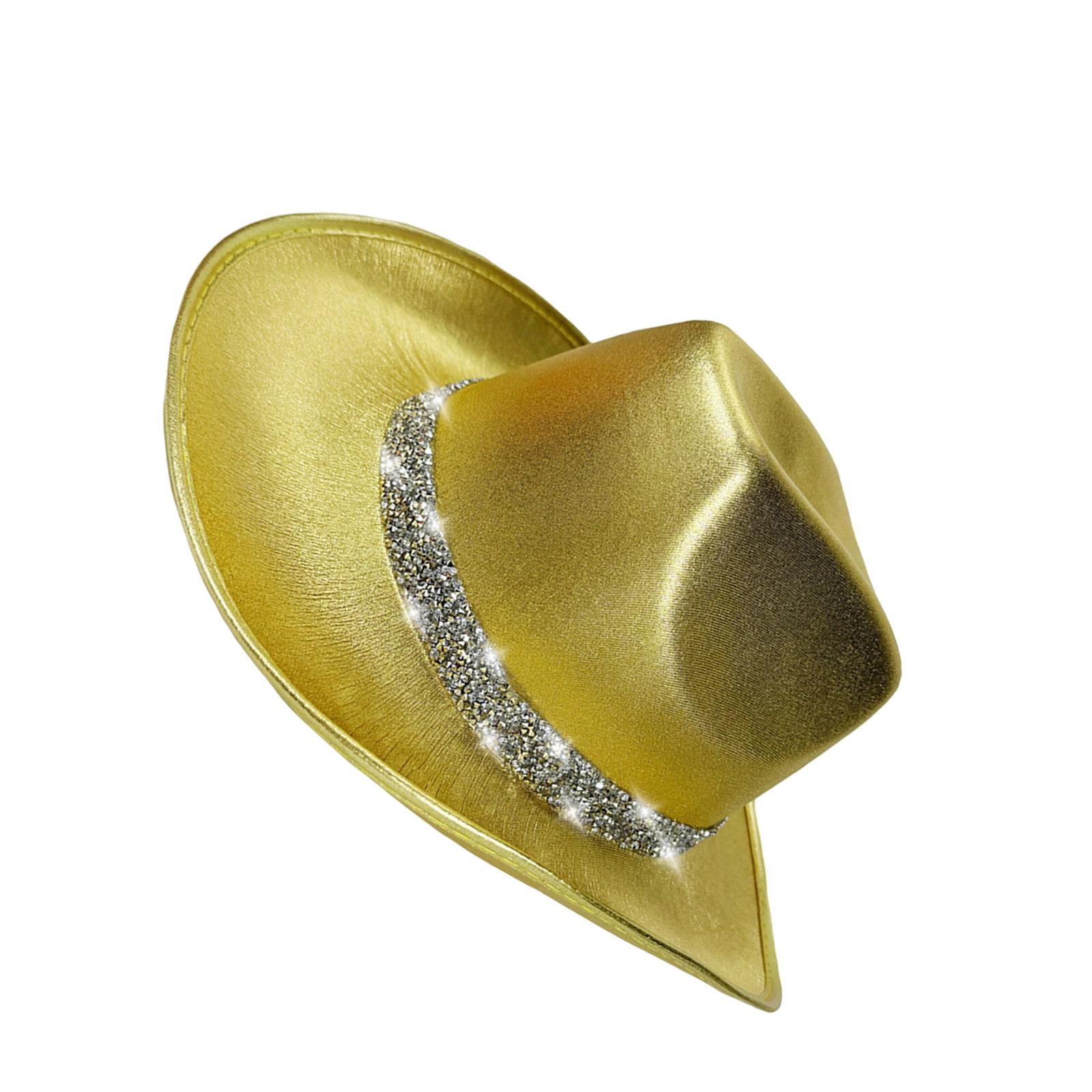 

Eye-catching Crystal Cowboy Hats Bride Hat Panama Hat for Bachelorette Party Cowboy Hats for Club Stage Shows золотий
