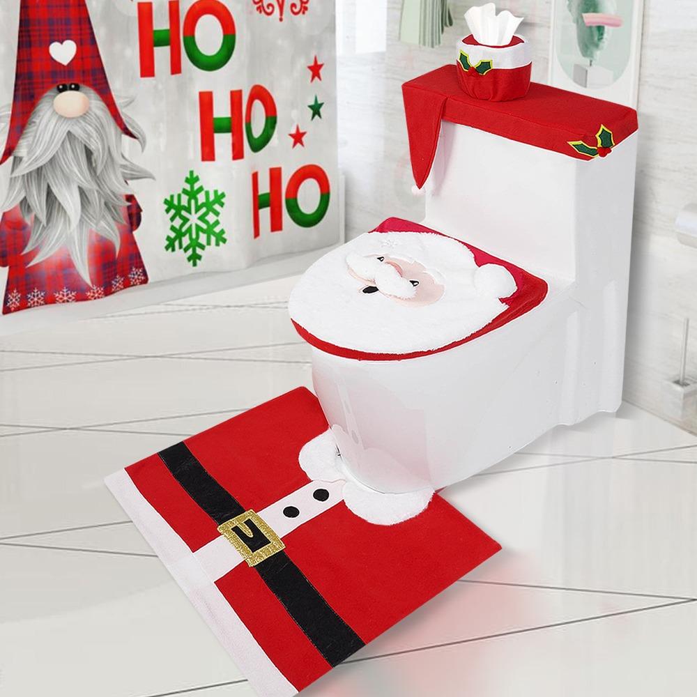 Cute Toilet Seat Cover Polyester Toilet Cover Set New Christmas Toilet Lid Cover  Christmas