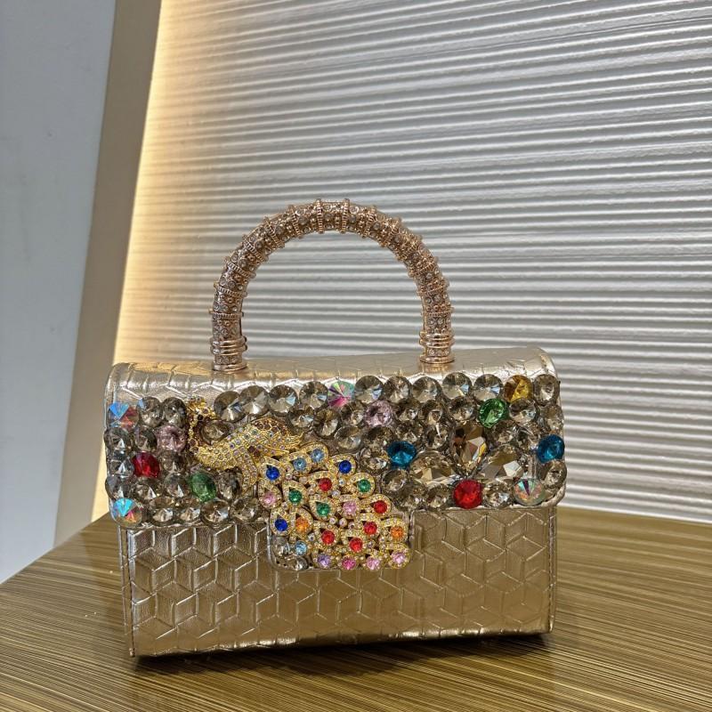 Elegant Rhinestone Peacock Design Mini Crossbody Bag Women PU Leather Chain Shoulder With Embellishment