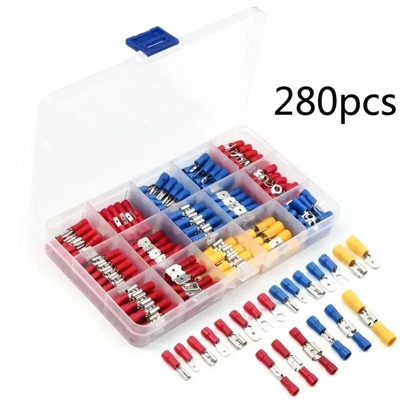 280pcs Assorted Spade Terminals Insulated Cable Connector Electrical Wire Crimp Butt Ring Fork Set Ring Lugs Rolled Kit