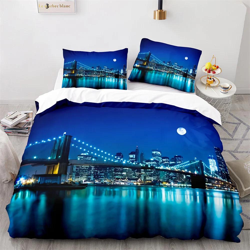 

American City Landscape Duvet Cover Statue Of Liberty Pattern For Children Teens Adult Polyester For Bedroom Decorations Queen EU Single(135*200cm)3pcs