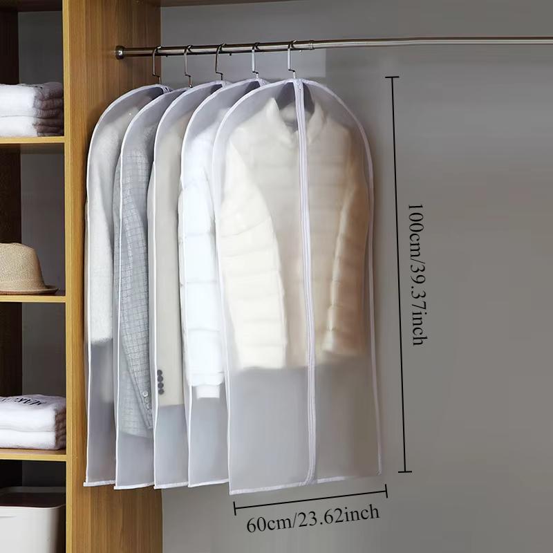 

5PCS Clothes Dust Cover with Zipper Suit Coat Jacket Transparent Storage Bag Waterproof Dustproof Hanging Clothes Bag 5PCS