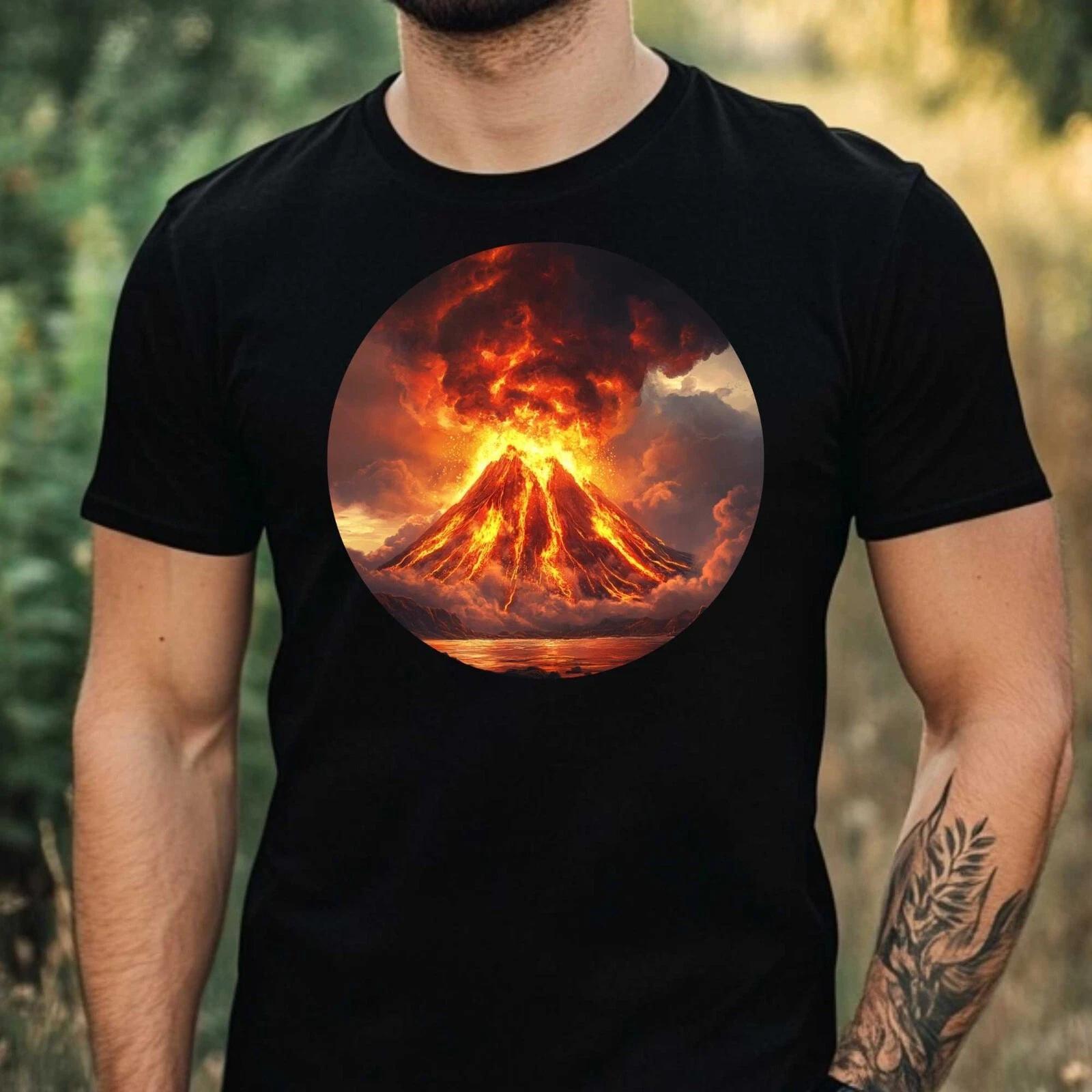 T-Shirt Herren Ausbrechender Vulkan Motiv Baumwolle Größe XS bis 5XL L