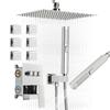 Shower Faucet Set, 254 Mm Ceiling Mount Rainfall Shower System with 6 Body Jets and 2 In 1 Handheld Spray, Rotatable 3-Function Rain Head System Set,