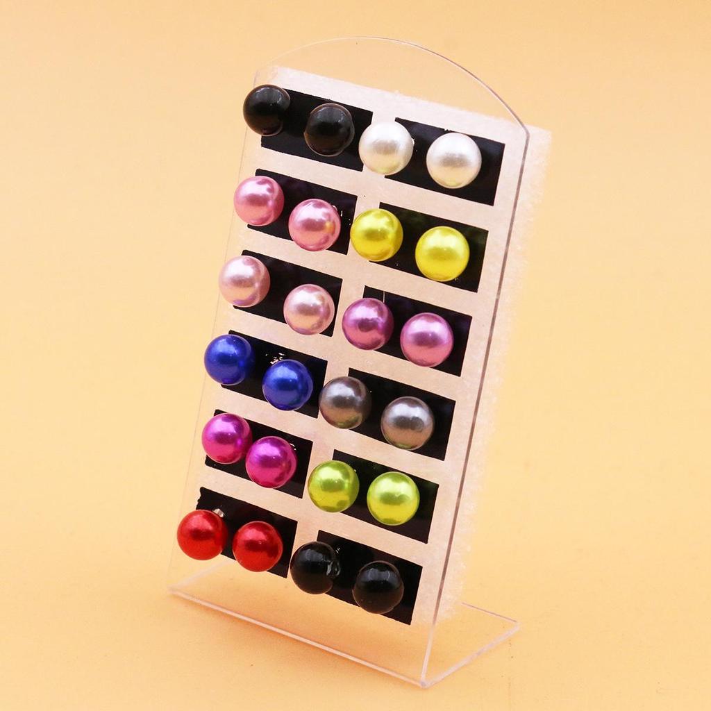 Classic 12-Pair Pearl Stud Earrings Set with Iron Needle