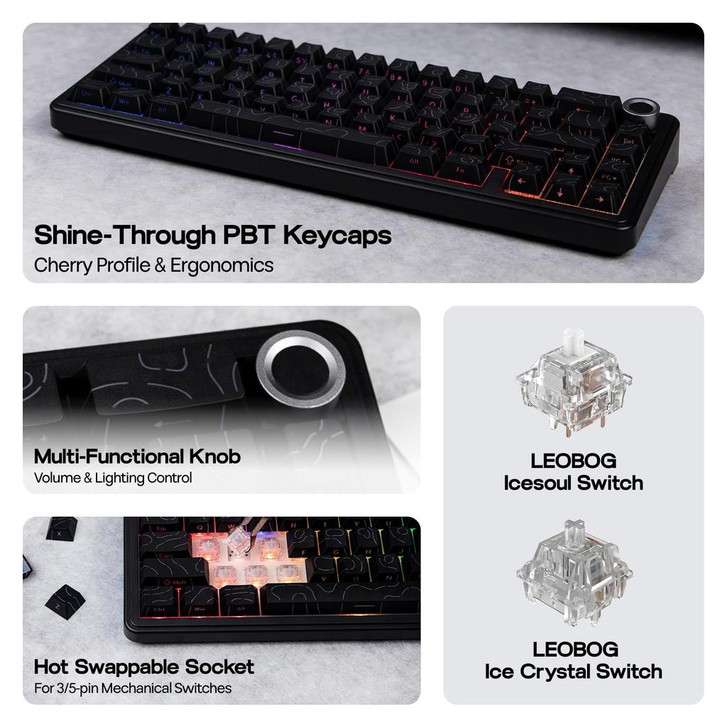 EPOMAKER X AULA F65 PRO Wireless Mechanical Gaming Creamy Gasket PBT Technical Standards Compliance Certified Ice Crystal Keyboard, 65% Layout,