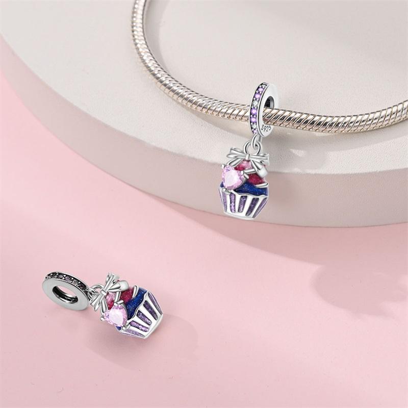 Brand New Arrivals Copper Metal Plated Sweet Candy Cup Cake Dangle Charm Bead Component Compatible With Authentic Original Bracelet High Quality Fine