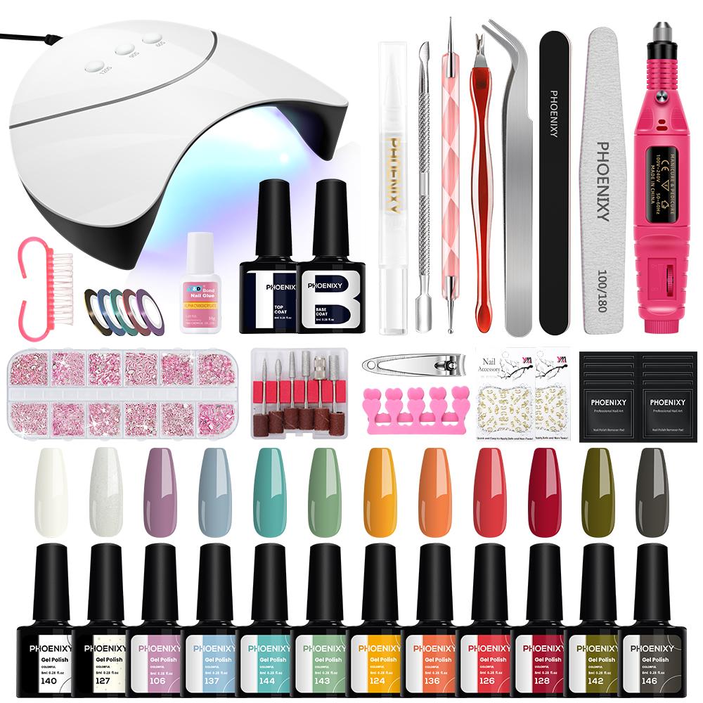 PHOENIXY Gel Nail Polish Gel Varnish Kit with 36W Nail Lamp Nail Drill Machine Manicure Set Soak-off Nail Art Tool Set Complete Set Nail Art Tools Kit