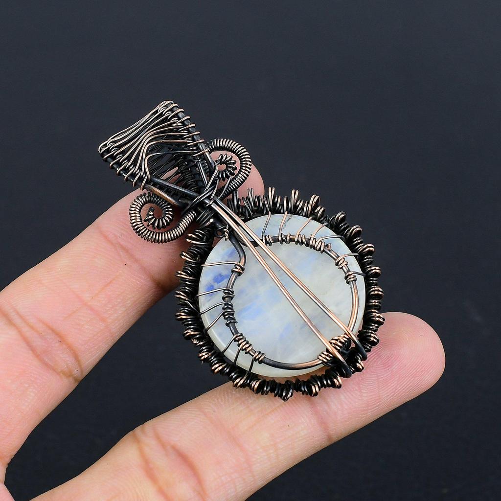 Rainbow Moonstone Pendant Gemstone Jewelry, 999 Copper Wire Wrapped Pendant, Handmade Beautiful Jewelry Pendant