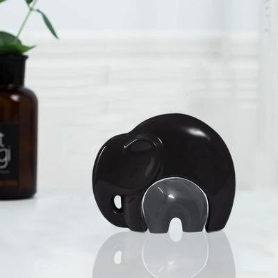 Home Décor Lucky Charm Elephant Mother & Kid | Piano Finish Ceramic Figures - (Set of 2 Piece, Black and Grey)