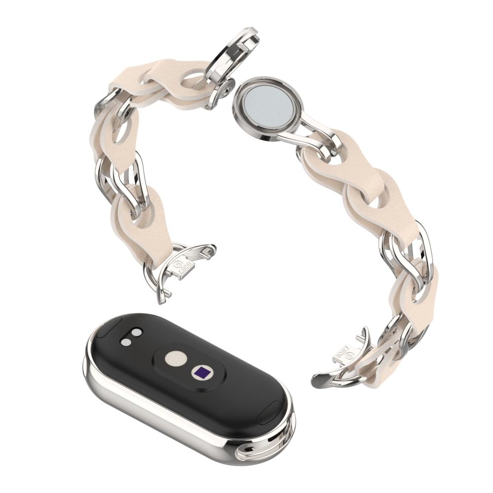 For Xiaomi Smart Band 9 NFC/9/8 NFC/8 Watch Band Genuine Cow Leather+Aluminum Alloy Chain Bracelet