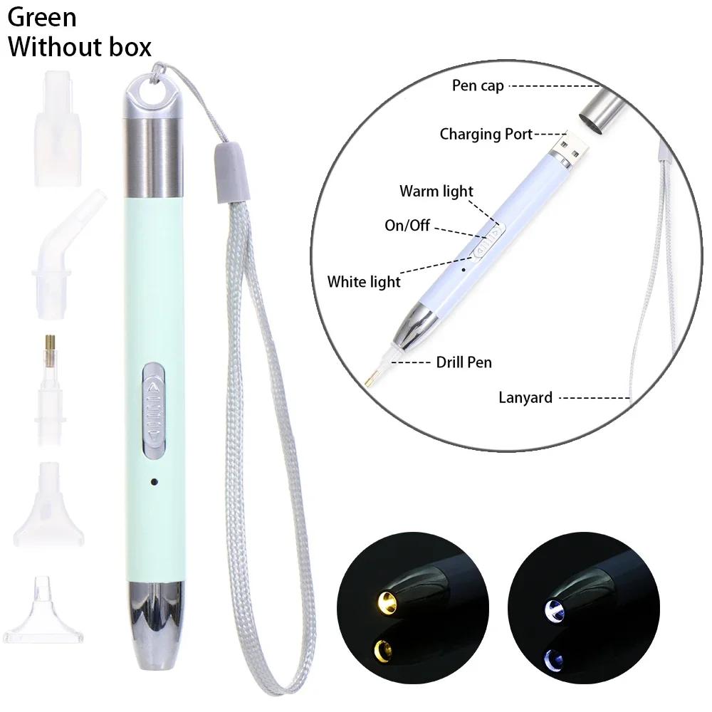 USB Rechargeable Lighting Point Drill Pen With 4 Heads For 5D Diamond Painting Pen Diamond Embroidery DIY Tools Accessories