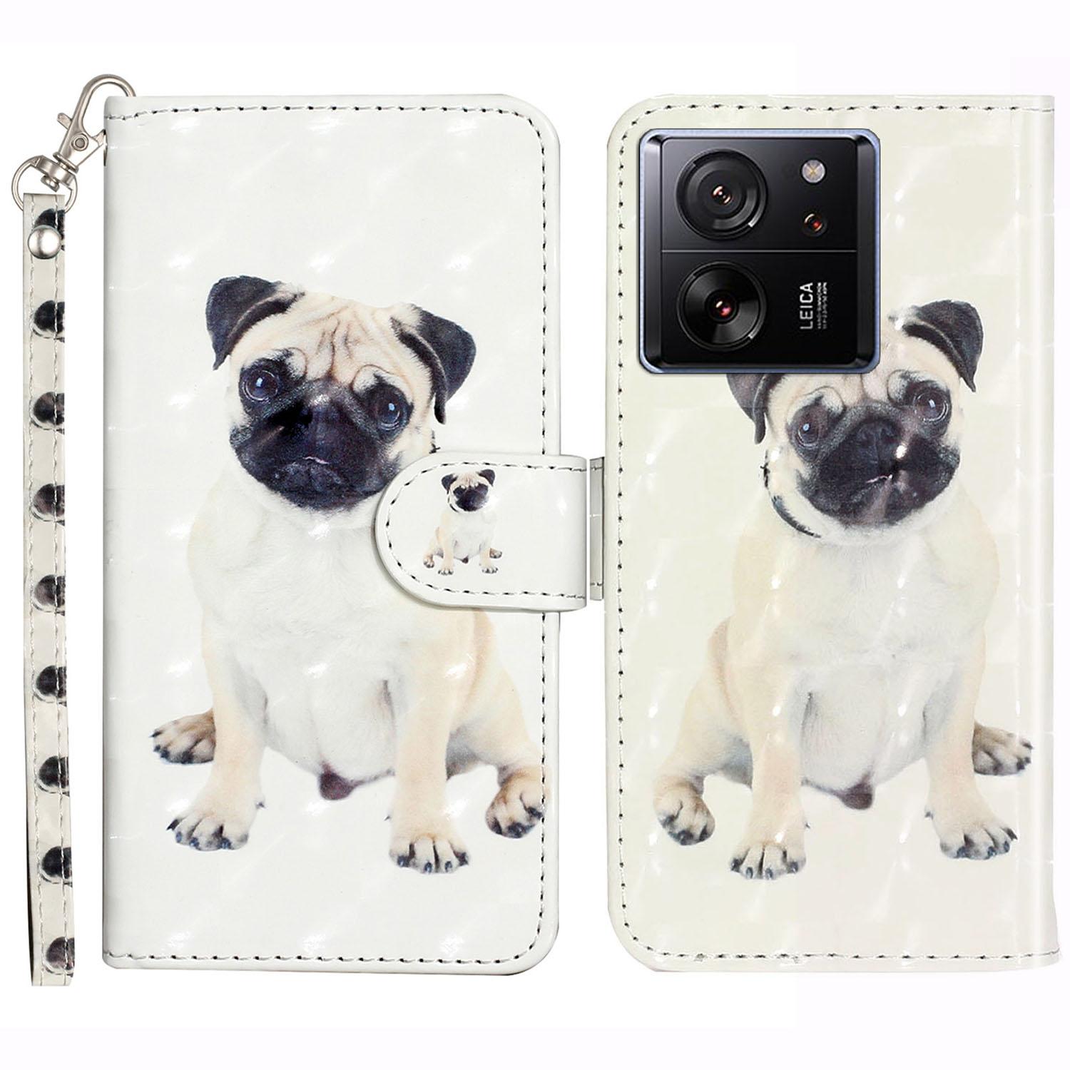 

For Xiaomi 13T/13T Pro/Redmi K60 Ultra Case PU Leather 3D Pattern Folio Phone Cover Dog