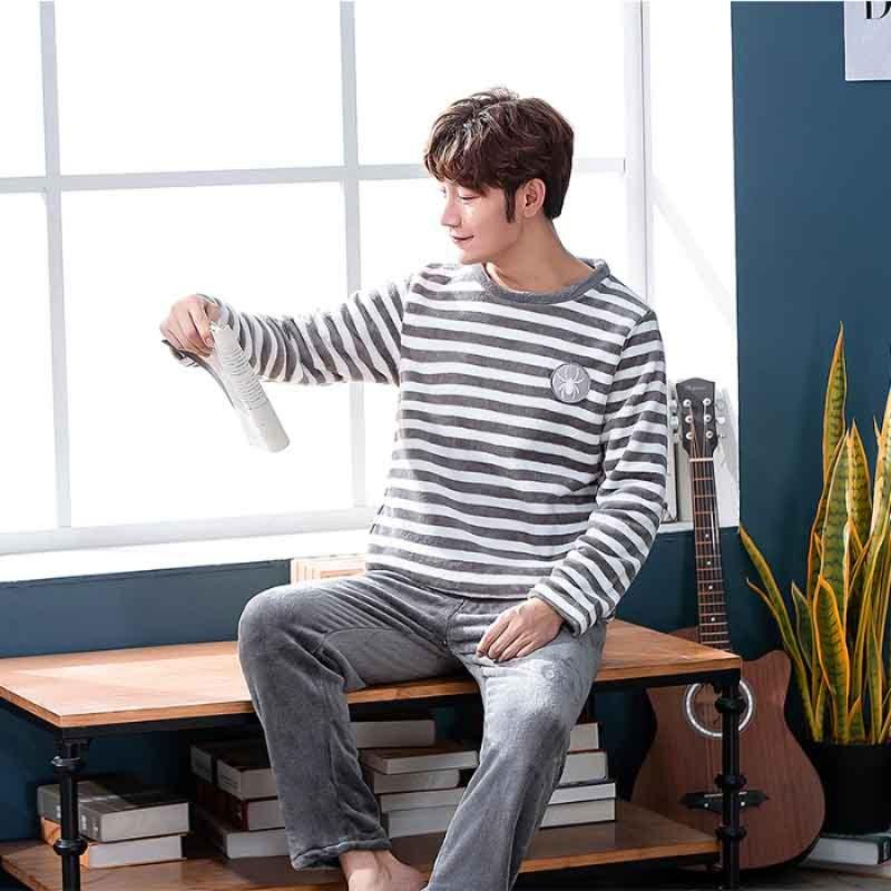 Winter New Thickening Round Neck Long Sleeve 2 Piece Outfit Set Man Clothing Set Advanced Printing Lounge Sets Man