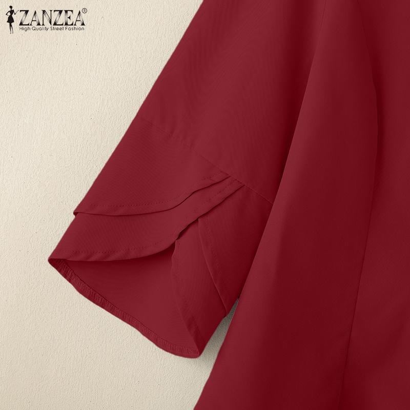 ZANZEA Women Casual Round Neck 3/4 Sleeve Loose Blouse