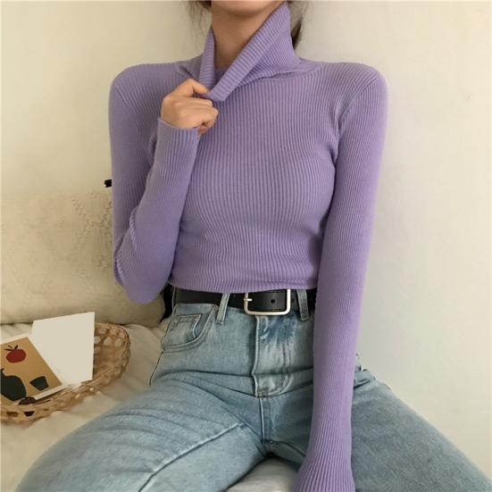 Women Knitting Tops Turtleneck Long Sleeve Solid Color Bottom Sweater Slim Fit Knitting Pullover Tops Autumn Winter Wear