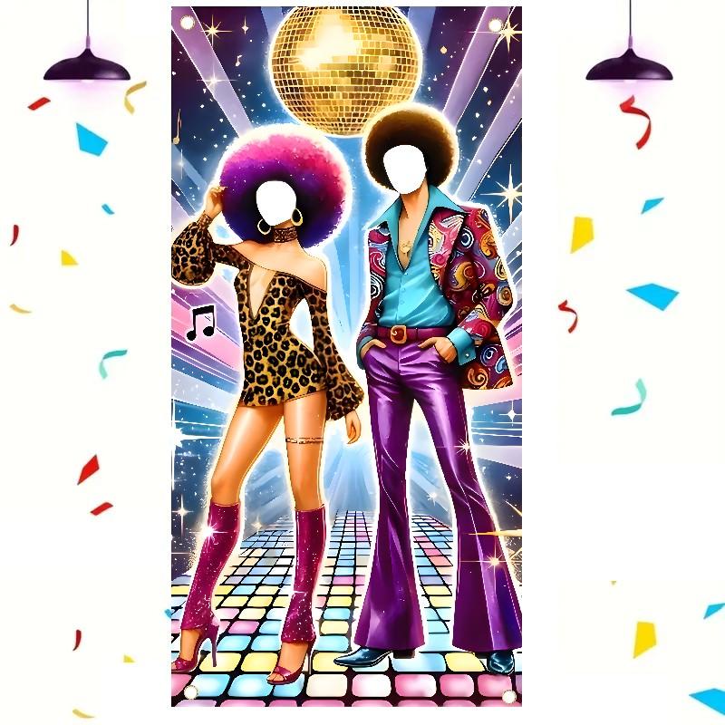 70s Disco Dance Party Photo Booth Backdrop - Retro Theme Hollow-Out Banner with Vibrant Neon Lights & Disco Ball for Birthday,