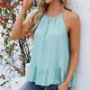 Spring Summer Women's Ruffle Hem Tank Top Sexy Halter Neck Tie Solid Color Camis