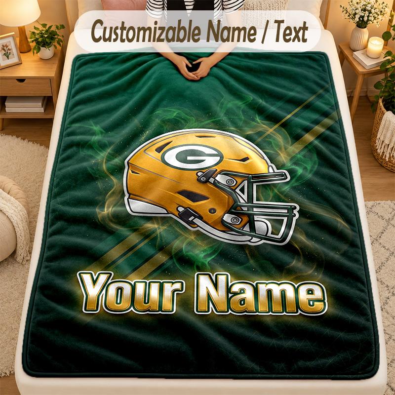 Flannel BlanketGreen Bay Packers Custom Name Text Personalized Soft Warm Throw Blanket Home Decor Gift