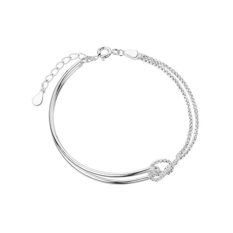 Women Minimalist Geometric Knotted Double Layer Chain Bangle Bracelet