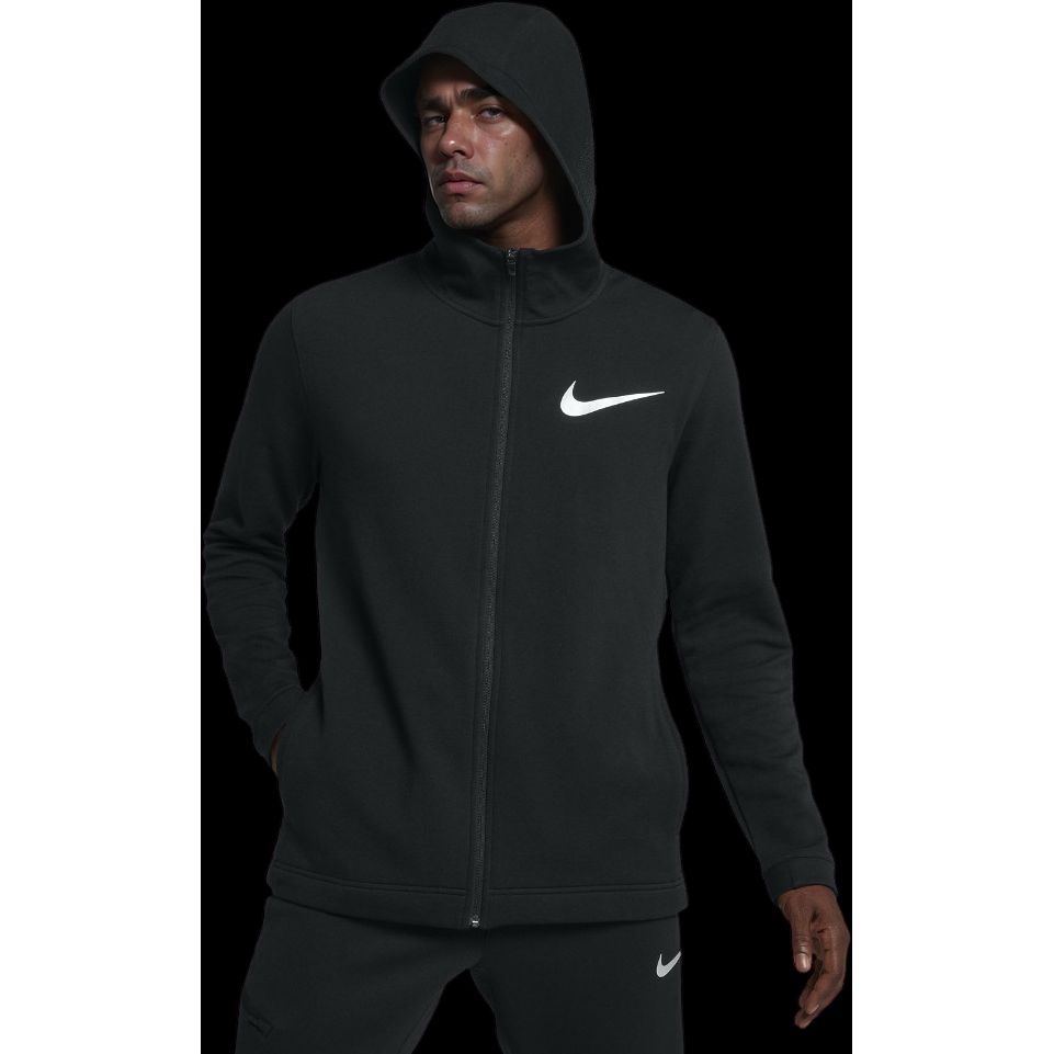 Nike Solid Color Logo Print Zip-Up Hooded Jacket Men Outerwear Black 925613-010