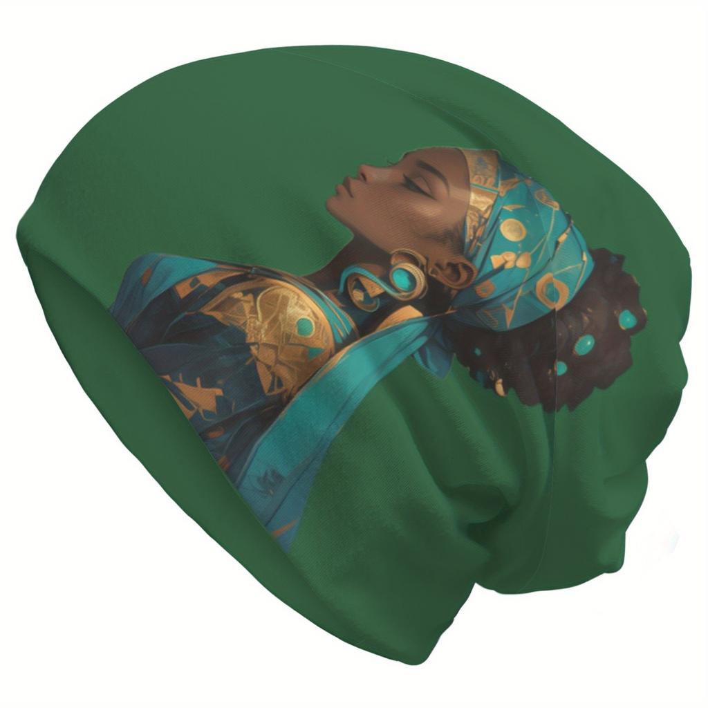 African Inspired Graphic Pattern Soft Fabric Beanie Unisex Knitted Casual Skull Cap Polyester Spandex Blend Stretchable