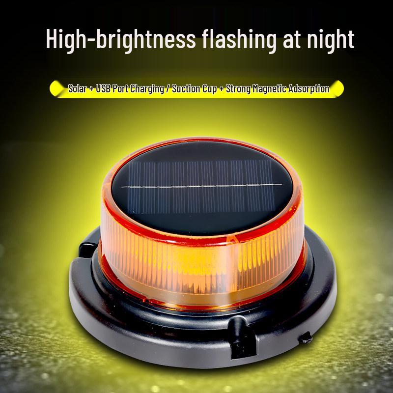 Rechargeable Solar-Powered Magnetic Strobe Light for Night Driving Safety