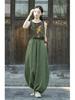 Women's Retro Ramie Sand-Washed Distressed Loose Lantern Pants for Meditation and Tai Chi
