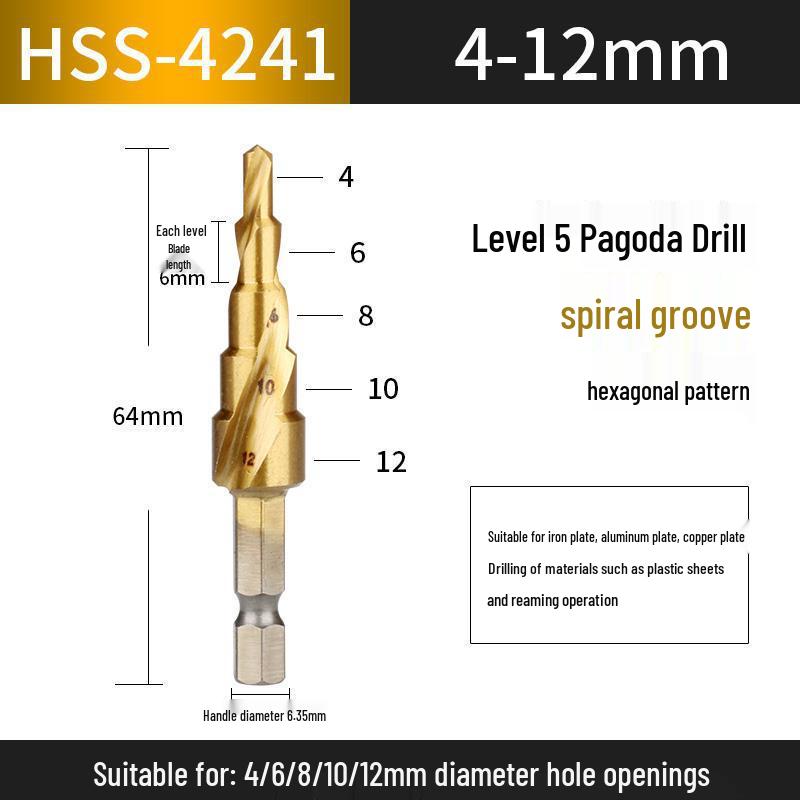 Multifunctional Tapered Steel Pagoda Drill Bit Set for Hard Metal and Stainless Steel