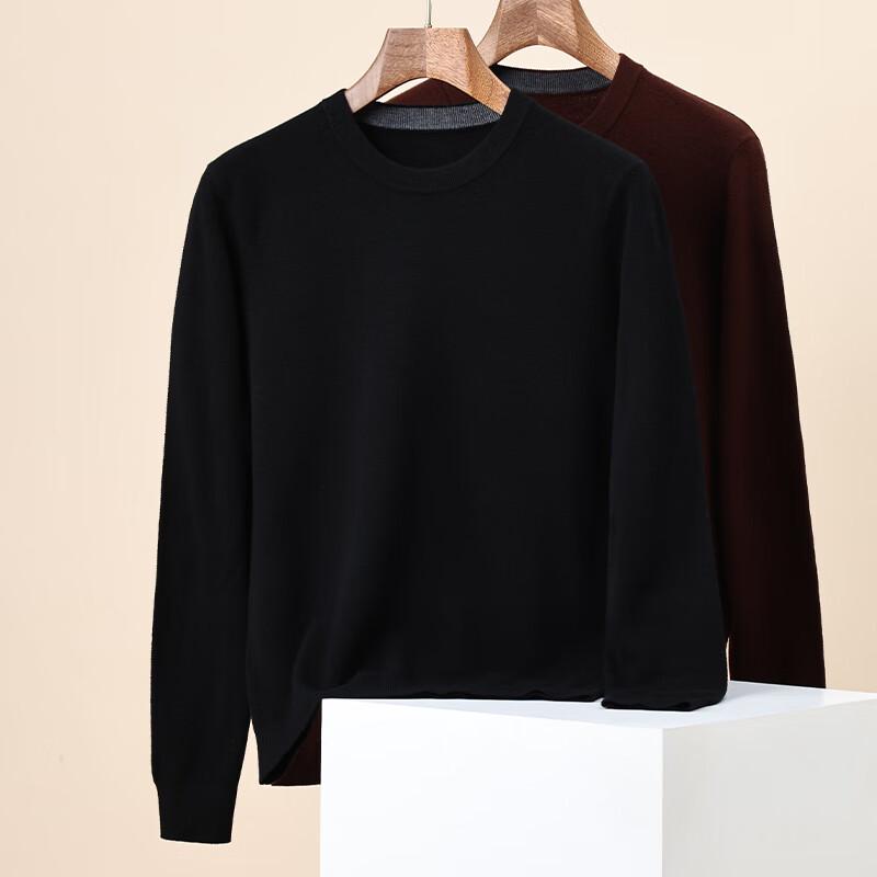 Hengyuanxiang Men's 100% Pure Wool Blend Round Neck Sweater