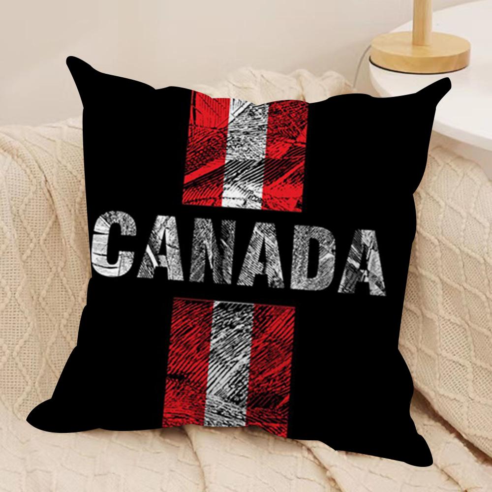 Canada Canadian Flag CA Leaf Cushion Cover Soft Plush Fabric Double-Sided Printed Sofa Cushion Cover for All Seasons Home Decor