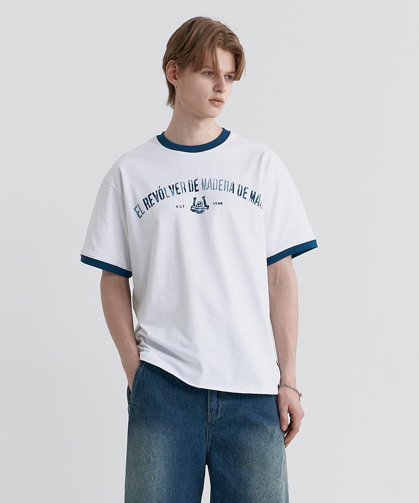 MAGOODGAN Swagver 3591 Lettering Semi-Overfit Off-White Ringer Short Sleeve Tee