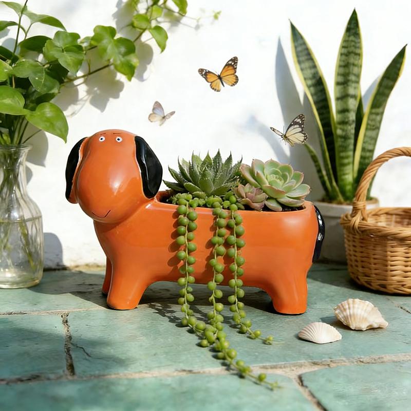 Funny Little Dog Flowerpot Green Potted Plants Vase Container Home Courtyard Garden Decoration Resin Handicrafts Ornament Gift