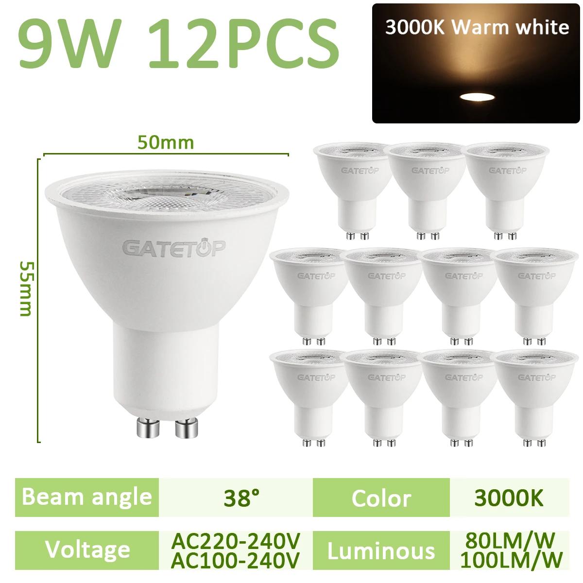 

12PCS GU10 LED Bulbs 220V 110V 9W 3000K Warm White 4000K Daylight 6000K Cool White 120° 38° Flood Beam Angle LED Light Bulb 9W&AC220-240V