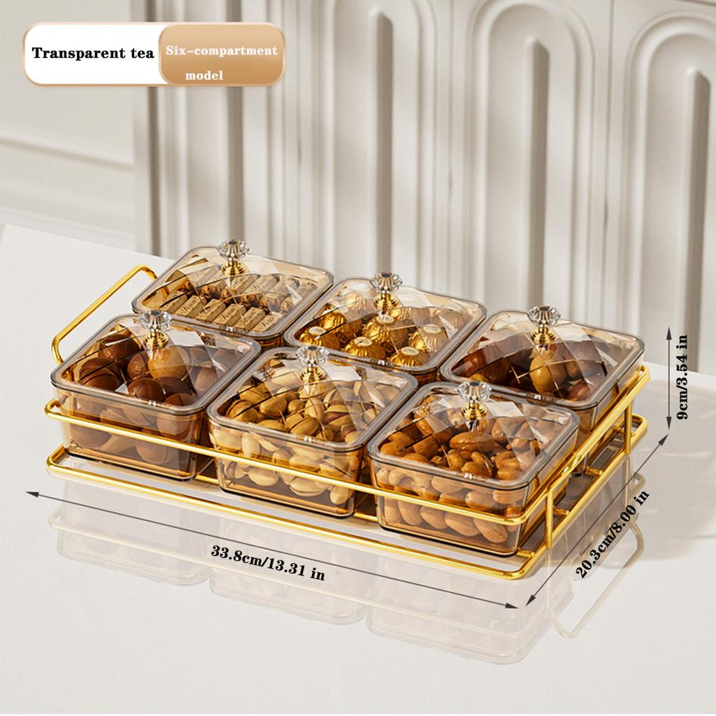 2/4/6 Grids Nut & Candy Storage Box Transparent Dried Fruit Plate Dessert Tray Space-Saving Snack Tray for Wedding New Year