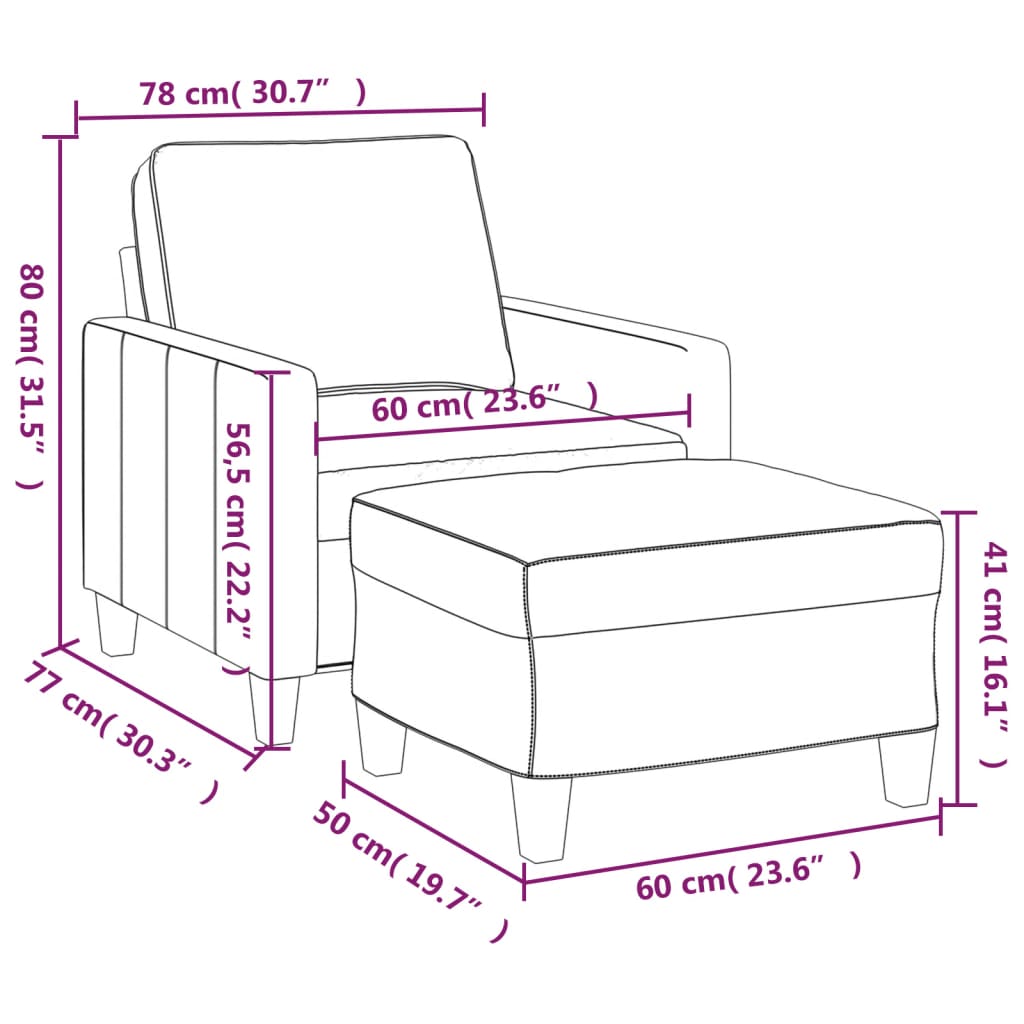 Vidaxl Armchair with Footrest, Dark Gray, 60 Cm, Upholstered In Fabric