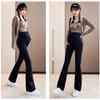 Onabebi Maternity Flared Pants with Bootcut Pregnancy Adjustable Beautiful Effect Black Pants, Slits, Trousers, Waist, Pockets, Line, Casual,