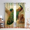 Classic Peacock Print Curtain Blue Embossed Effect 2 Panel Fit Living Room Bedroom Balcony Kitchen Window Decor