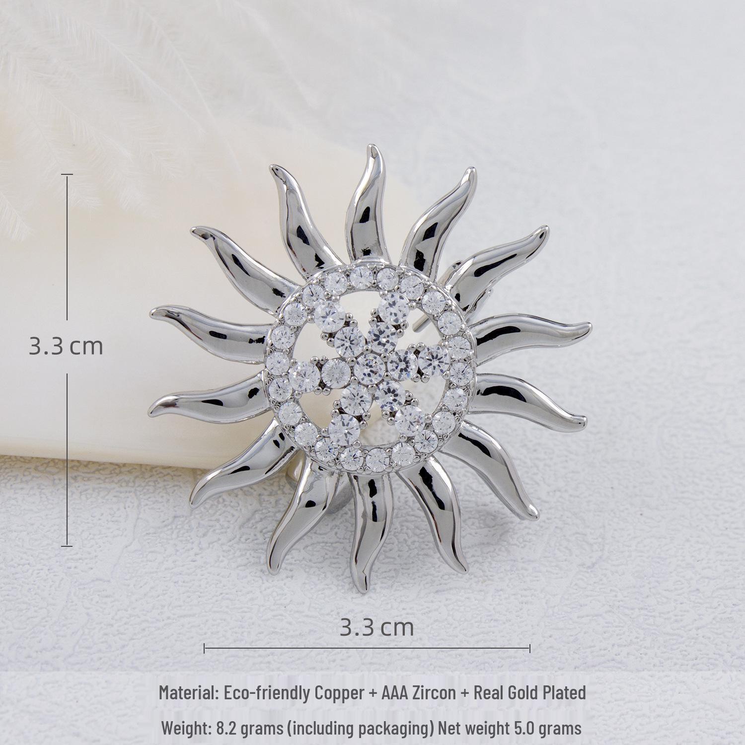 Men s High-End Sunflower Brooch - Zirconia Micro-Paved Corsage Pin for Suits