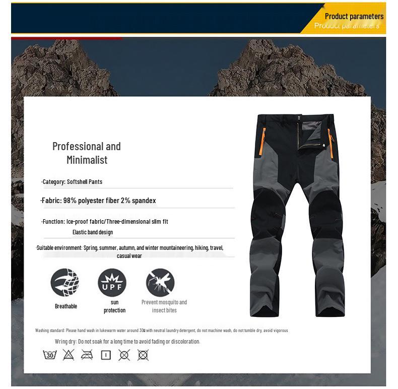 Pánské lehké rychleschnoucí voděodolné turistické kalhoty - Prodyšné, strečové, barevně blokované, nadměrné velikosti pro letní outdoorové aktivity.