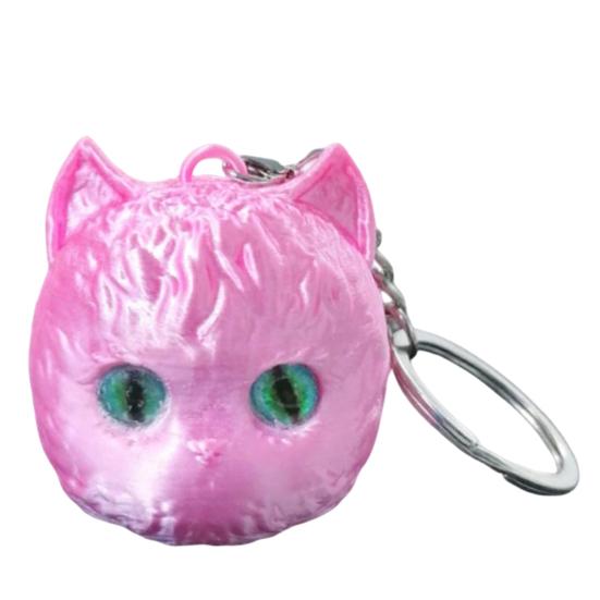 Playful Cat Bag Decoration 3D Printed Head Keychain, Cute Kawaii Kitten Charm with Pearlescent Finish & Bright Green Eyes, Lightweight Animal Pendant