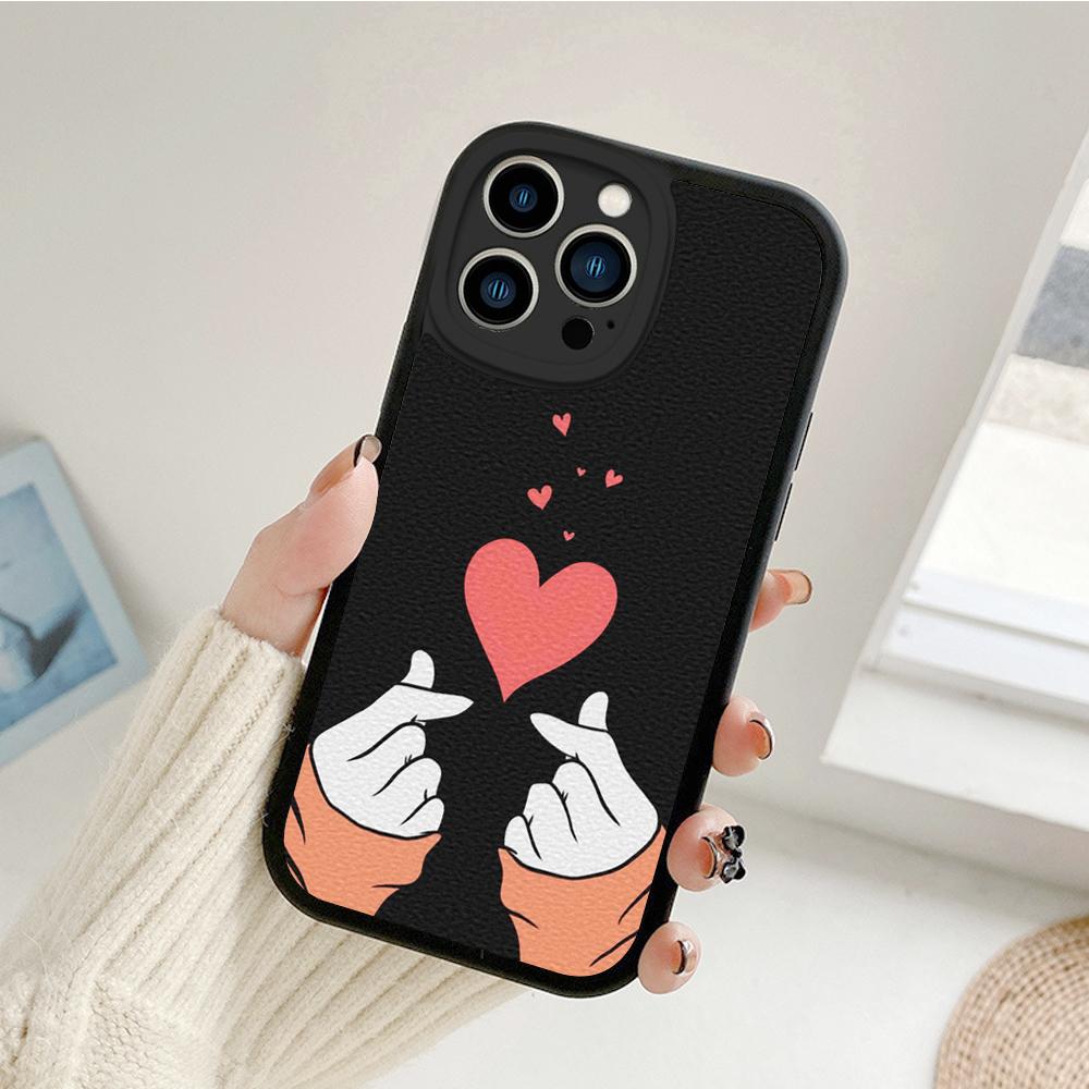 For Iphone 14 Fingertip Love Phone Case for Iphone 14 13 11 12 Pro MAX 13 12 MiNi 7 8 14 Plus X XS XR Lambskin Protective Covers