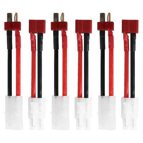 CowGoldChild LiPo Battery T-Connector Conversion Tamiya Connector, 6-Piece T-Type Male to Tamiya Female Cable, 50mm Long, 14AWG with Silicone Wire, fo