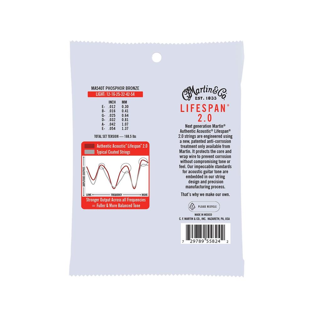 MARTIN Acoustic Guitar Strings AUTHENTIC ACOUSTIC Treated with Lifespan MA540T Light 2.0 .012-.054