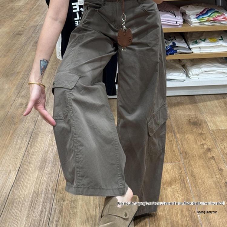 Women's Autumn Military Green Wide-Leg Scimitar Work Pants, Plus Size, Slimming Design, New 2025 Style