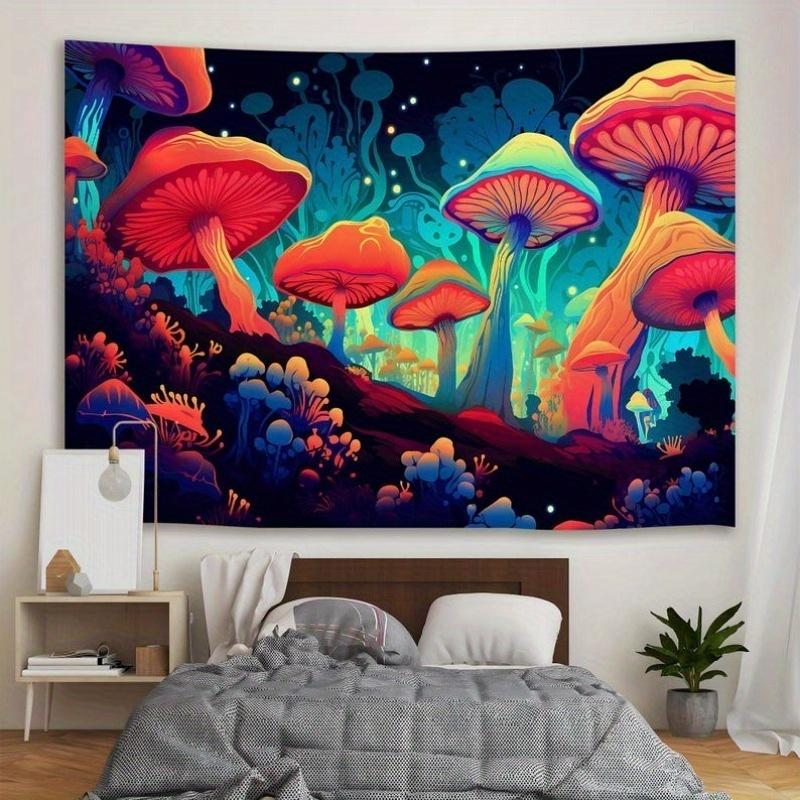 1pc Trippy Surreal Mushroom Tapestry Wall Hanging - 40x60 Inch Vibrant Psychedelic Art with Celestial Landscape, Peach Light Bei