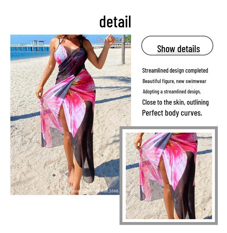Women's Floral Print Cape and Bikini Beach Dress - Versatile Wear Options
